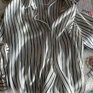 Zara Black and White Vertical Stripe Blouse